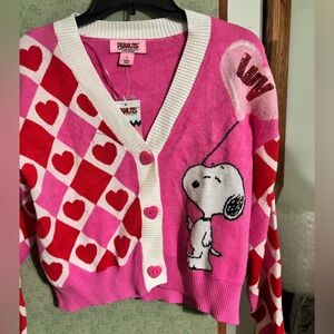 Peanuts Pink and Red Heart Cardigan